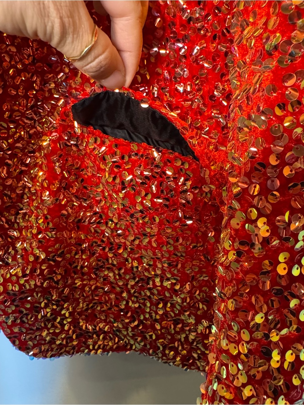 Angelino Red Sequin Men's Blazer - Sparkling Button Jacket, size 42 - Picture 5 of 8